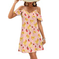 Robe bandoulière à épaules dénudées et manches à volants pour femme, style décontracté, mini-robe d'été à motif canards mignons